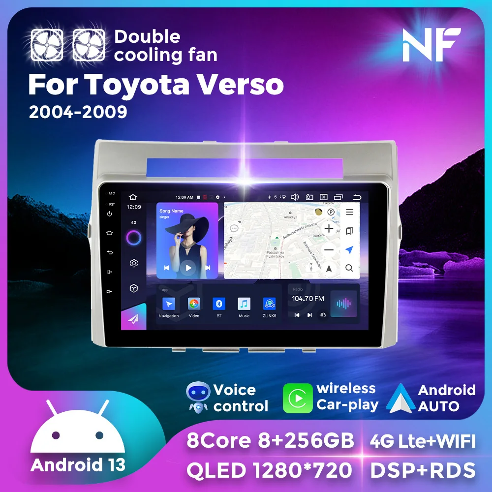 

9-inch Android 13 Car FM Radio Suitable for Toyota Verso 2004 2005 2006 2007 2008 2009 Carplay Auto Audio GPS Navigation 4G WiFi