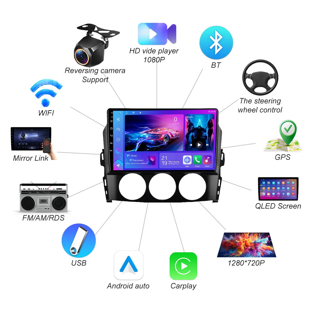 أندرويد 15 راديو السيارة لمازدا MX-5 MX5 MX 5 NC 2005-2015 الوسائط المتعددة مشغل فيديو الملاحة GPS شاشة تعمل باللمس WIFI No 2din DVD #5