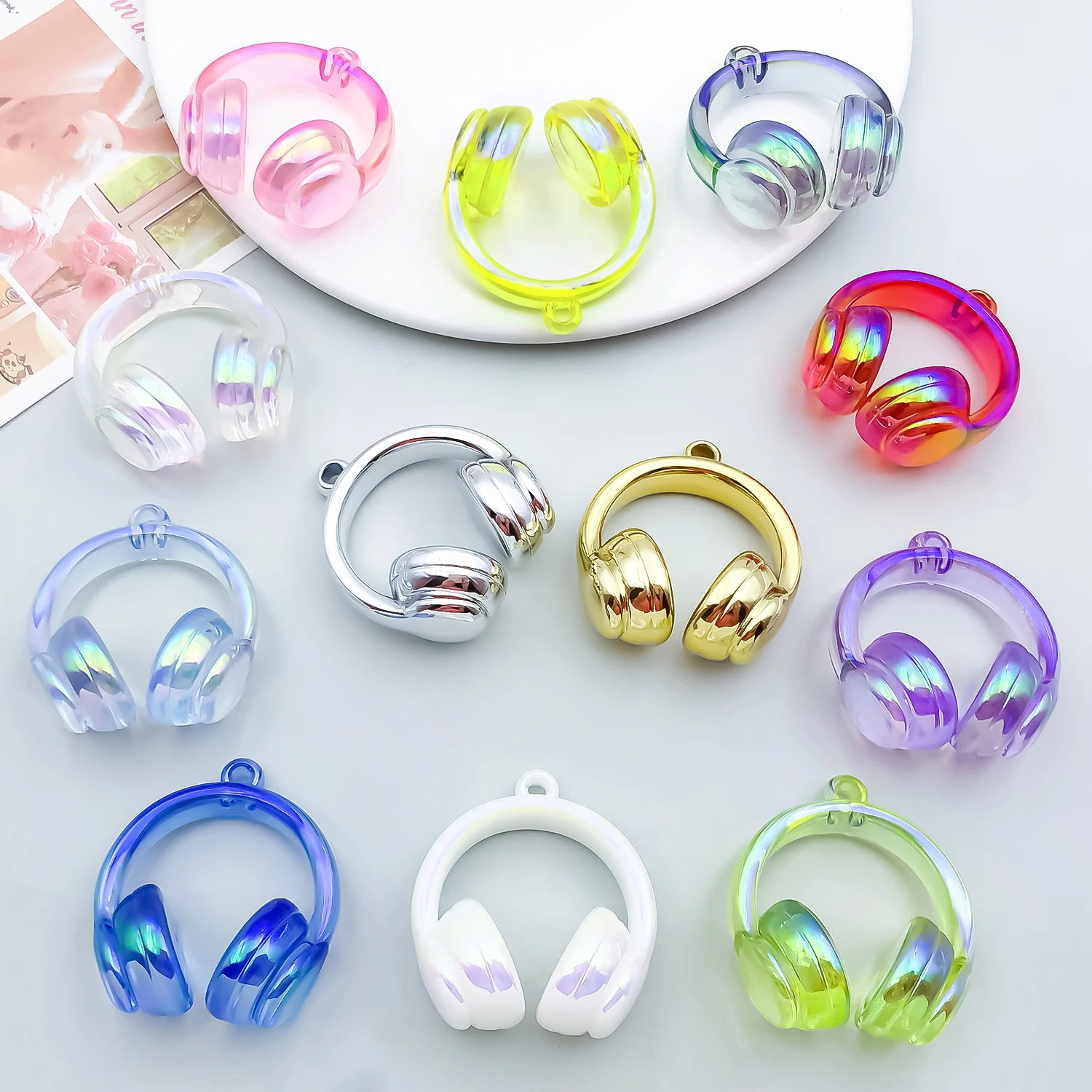 10pcs/12pcs Acrylic 3D Music Earphones Pendant Jewelry Making DIY Earrings Charms for Jewelry Bracelets Necklace