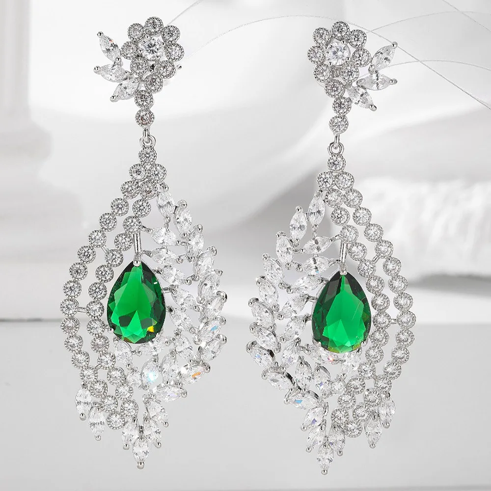 

Missvikki Elegant Leaves Teardrop Dangle Earrings For WomLuxury Design Sparkly Crystal Original Funny Wedding Party Pendant Gift