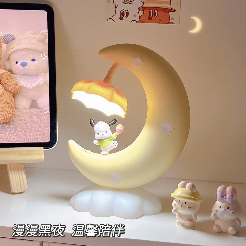 New Cute Sanrio Night Light Moon Pochacco Bedside LED Lamp Usb Charging Girls Birthday Gift Table Lamp Bedroom Atmosphere Decor