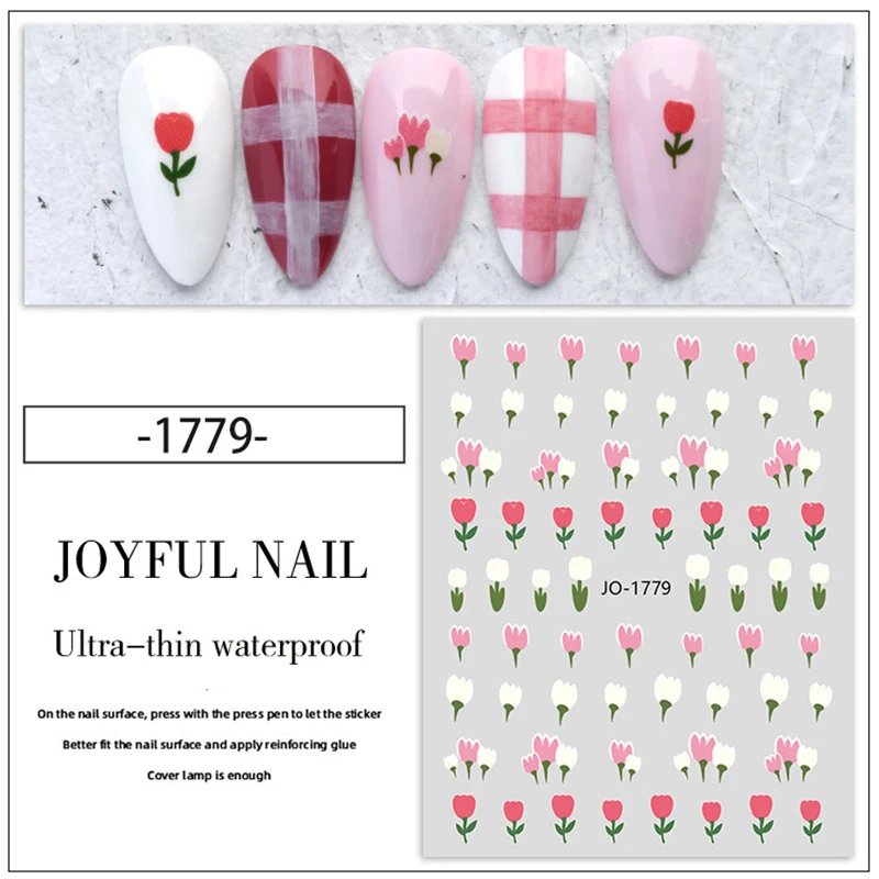 Delicado Tulip Flower Nail Adesivos, Tridimensional Decal, Watermark Nail Adesivos, Nails Suprimentos, Decorações, 1 folha