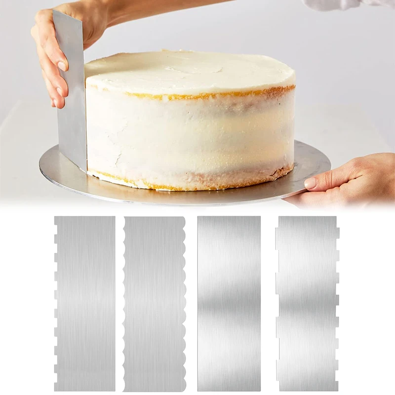 Stainless Steel Metal Cake Scraper Large Double Sided Patterned Stripe Edge Smoother Scraper Pastry Cutter
