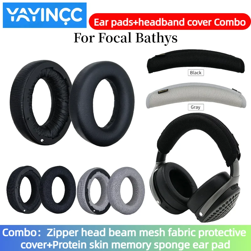 

YAYINCC Replacement Mesh/Protein skin Ear pads+Zipper headband cover Combo For FOCAL Bathys earphones repair parts