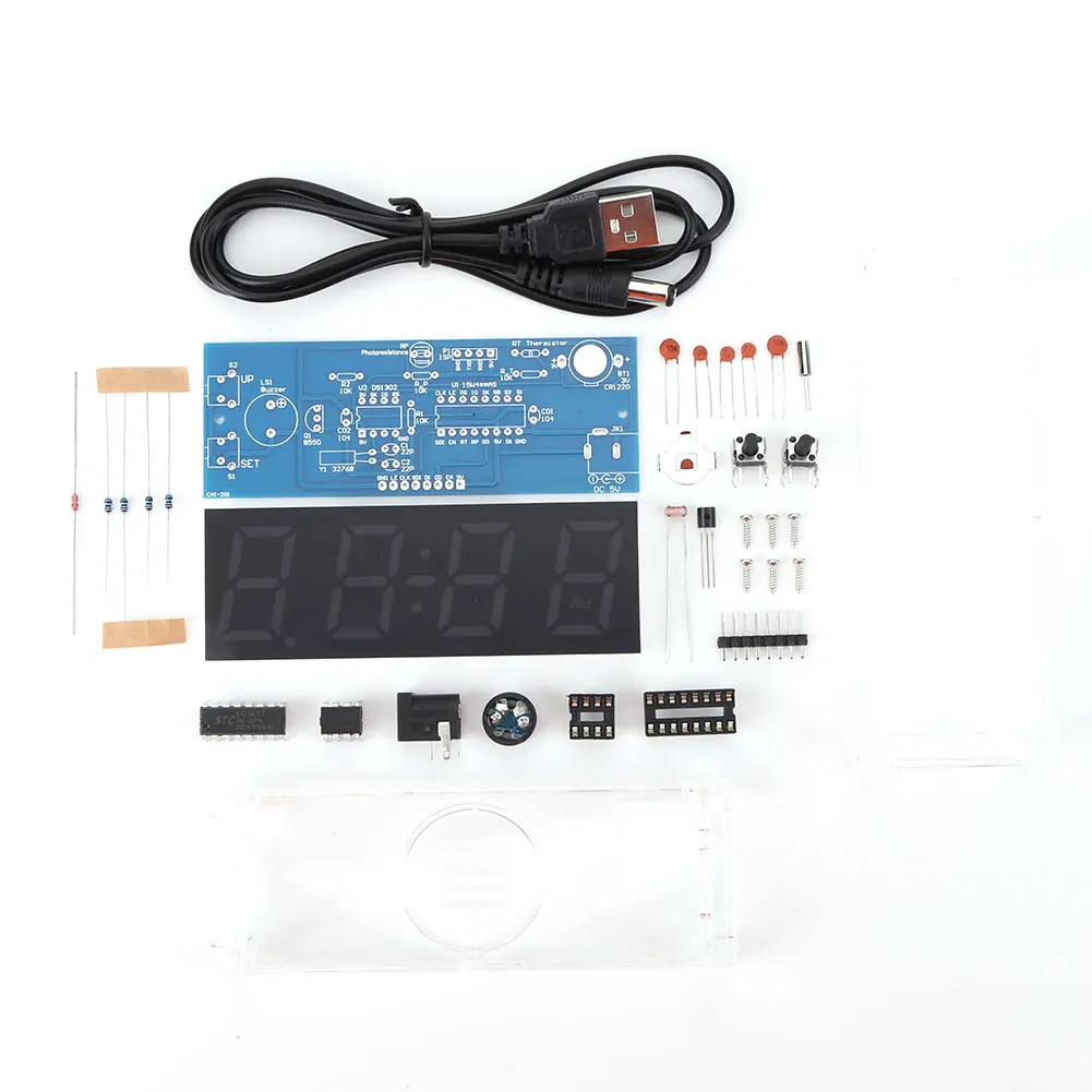 Colorful DIY Digital Clock Kit Display Date Week Temperature Alarm Soldering Project Learning Practice Solder Diy Electronic Kit