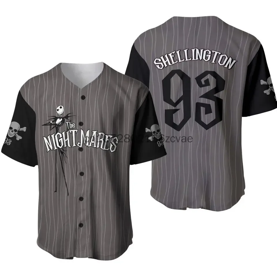 New Jack Skellington Baseball Jersey Custom Name Men\'s And Women\'s  Baseball Jersey Fashionable Disney Short Sleeve T-Shirt