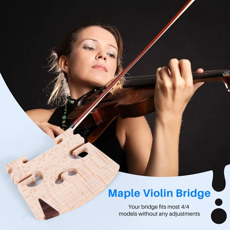 New Violin Bridge 4/4: Finer Grade Solid Maple Violin Bridge, Pre-Cut & Pre-Fitted To Fit Most 4/4 Violins