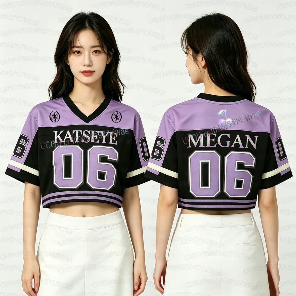 Sommer Damen Streetwear Yoonchae Lara&Sophia Daniela Fans Cheerleader Crop Top T-Shirt KATSEYE Konzert Unisex Trikot – Detail 4