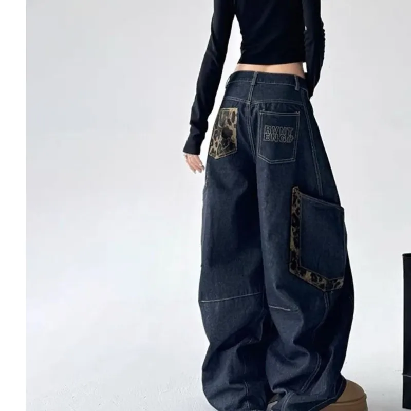 Large Pocket Machete Cargo Jeans Women's Winter New Loose High Street Mopping Casual Trousers Fashion