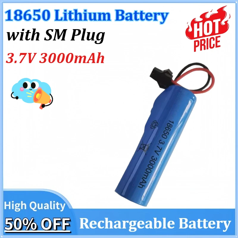 

18650 Lipo Rechargeable Battery 3.7V 3000mAh with SM Plug for JJRC C2 D828 RC Car Parts for RC Stunt Dump Car Battery Toys