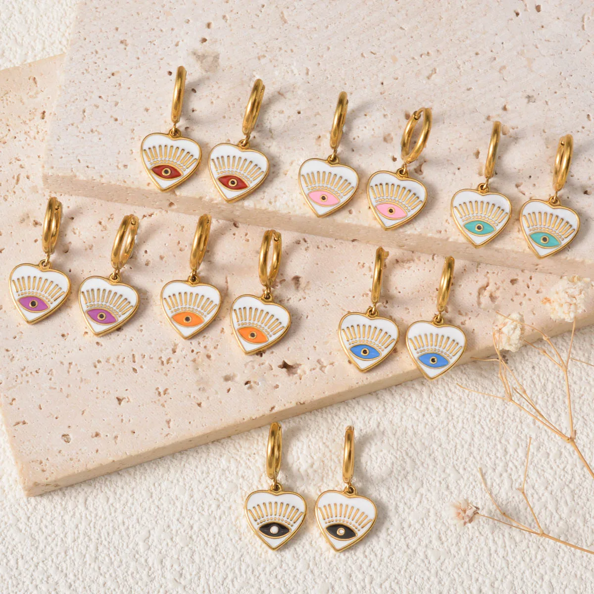 

Turkish Devil Eye Colorful Eyes Stainless Steel Earrings Heart-shaped Drop Earrings Women Jewelry Ear Accessories Fashion Gifts