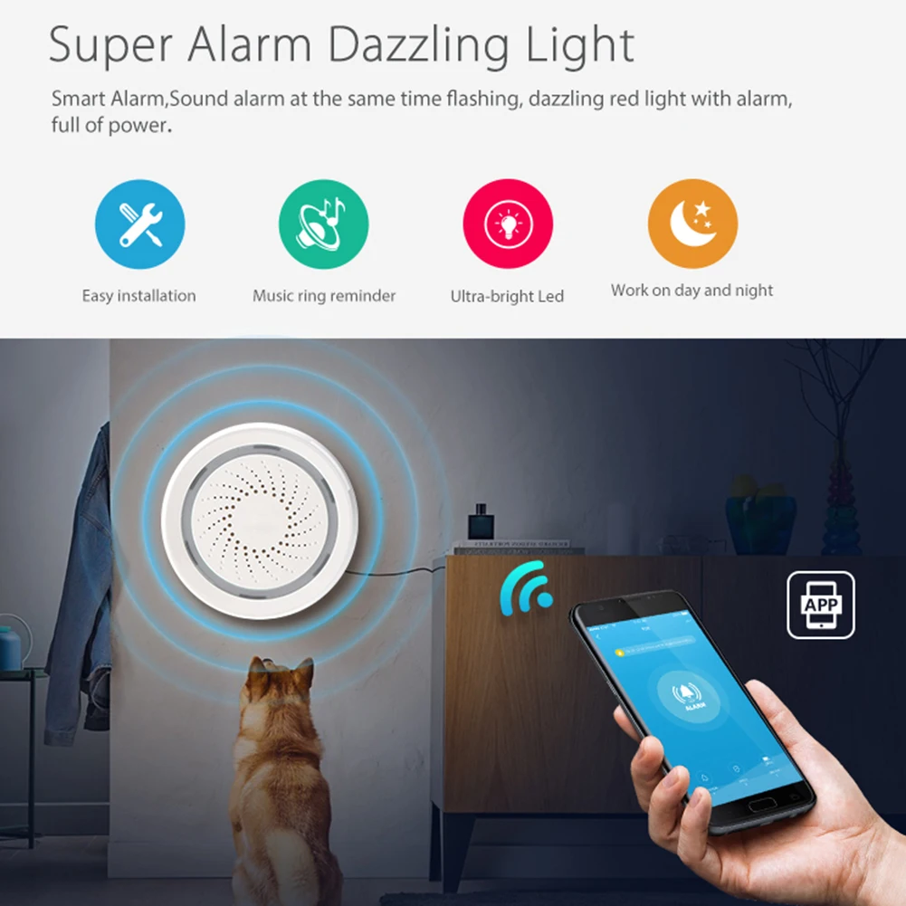 Smart WiFi Siren Alarm Use With Door Sensor For Tuya Smart Devices 100 DB Sounder With Sound And Light Alarm Home Appliances