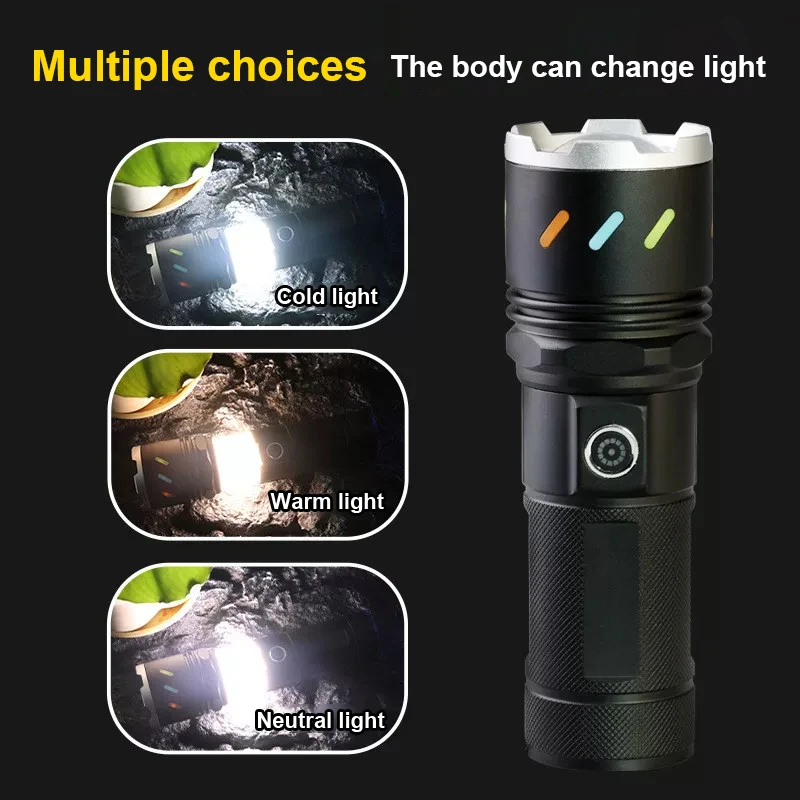 2025 Latest Rechargeable Led Flashlight Most Powerful Torch Light 4500mAh 8 Modes Power Bank Long Range Lamp for Camping Fishing