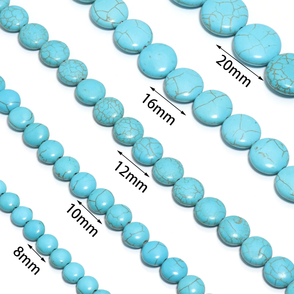 1 Strand Natural Turquoises Beads 8/10/12/16/20mm Blue White Stone Flat Back Cabochons Beads Loose Beads For Jewelry Making