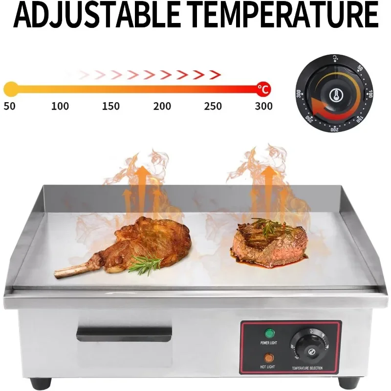 Commercial Electric Griddle, Electric Flat Top Grill, 3000W Countertop Griddle with Shovels and Brushes