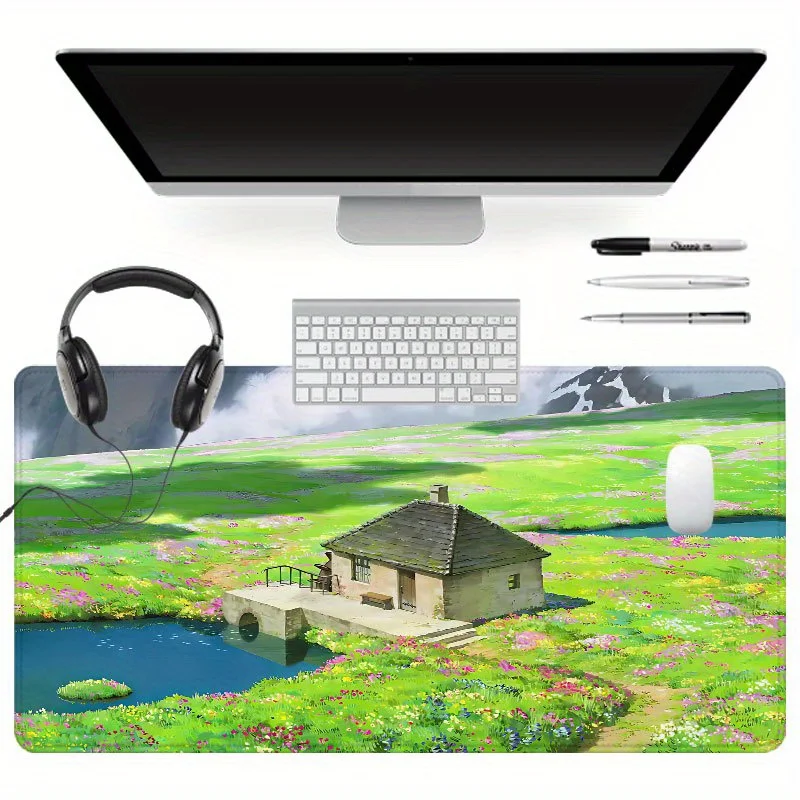 Serene Lakeside Floral Cottage Bardzo Duża Podkładka na Biurko i Podkładka pod Mysz 88,9x40,64 cm - Antypoślizgowa Gumowa Podstawa, Obszyte Krawędzie, Ult