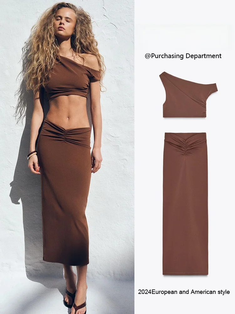 

Новый летний женский модный комплект Ele ort Top, юбка-миди, длинные брюки, круглый комплект Ne ort Sve, ансамбль из двух предметов