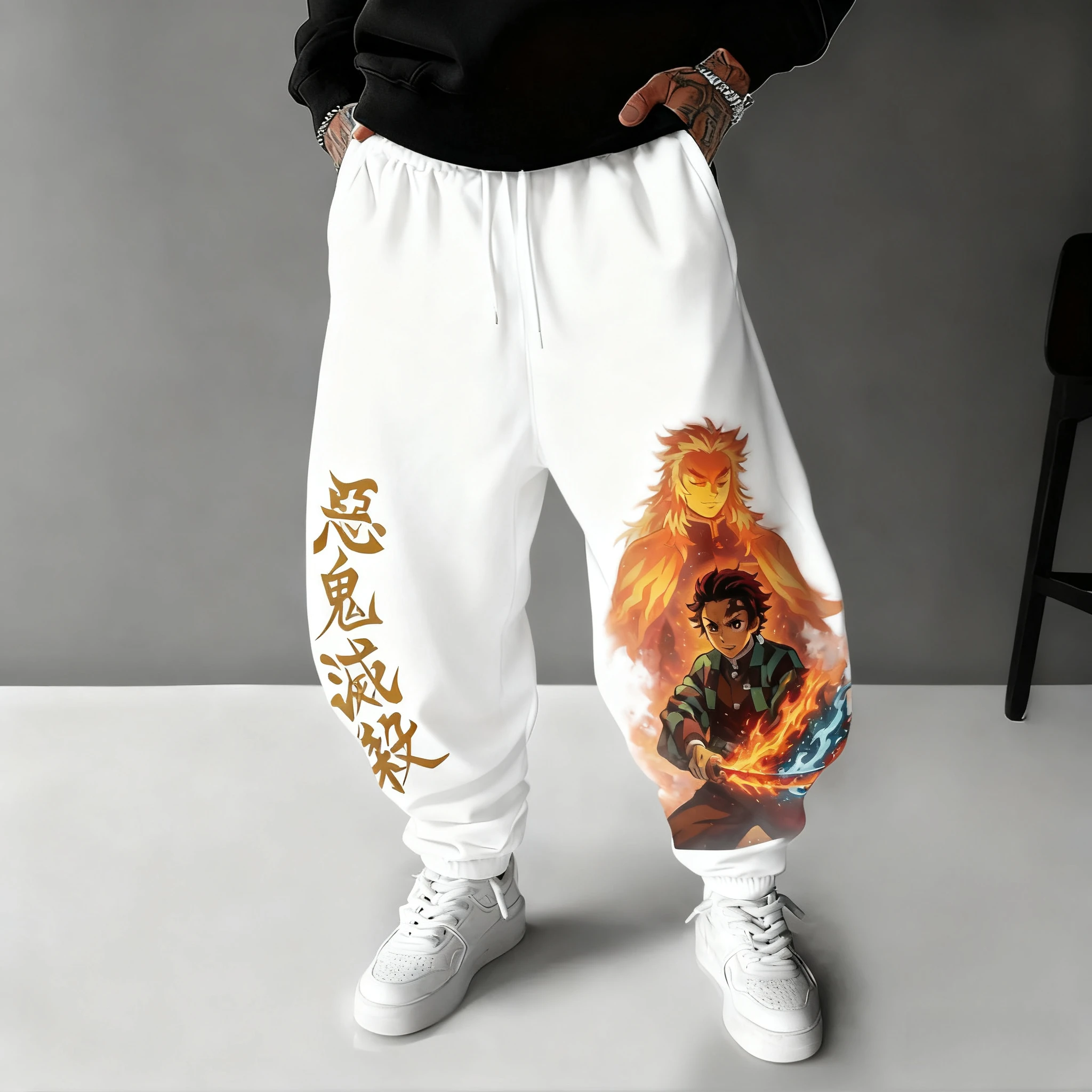 Demon Slayer – pantalon de sport pour hommes, nouvelle collection automne/hiver 2021, Tanjirou, imprimé Anime, Harajuku, grand Y2K, décontracté, ample, à coller