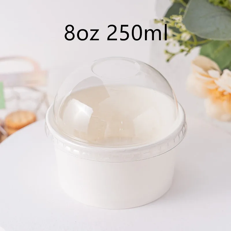 50pcs Round white disposable ice cream cup 250ml 8oz party birthday camping packaging fruit salad jelly food container cup