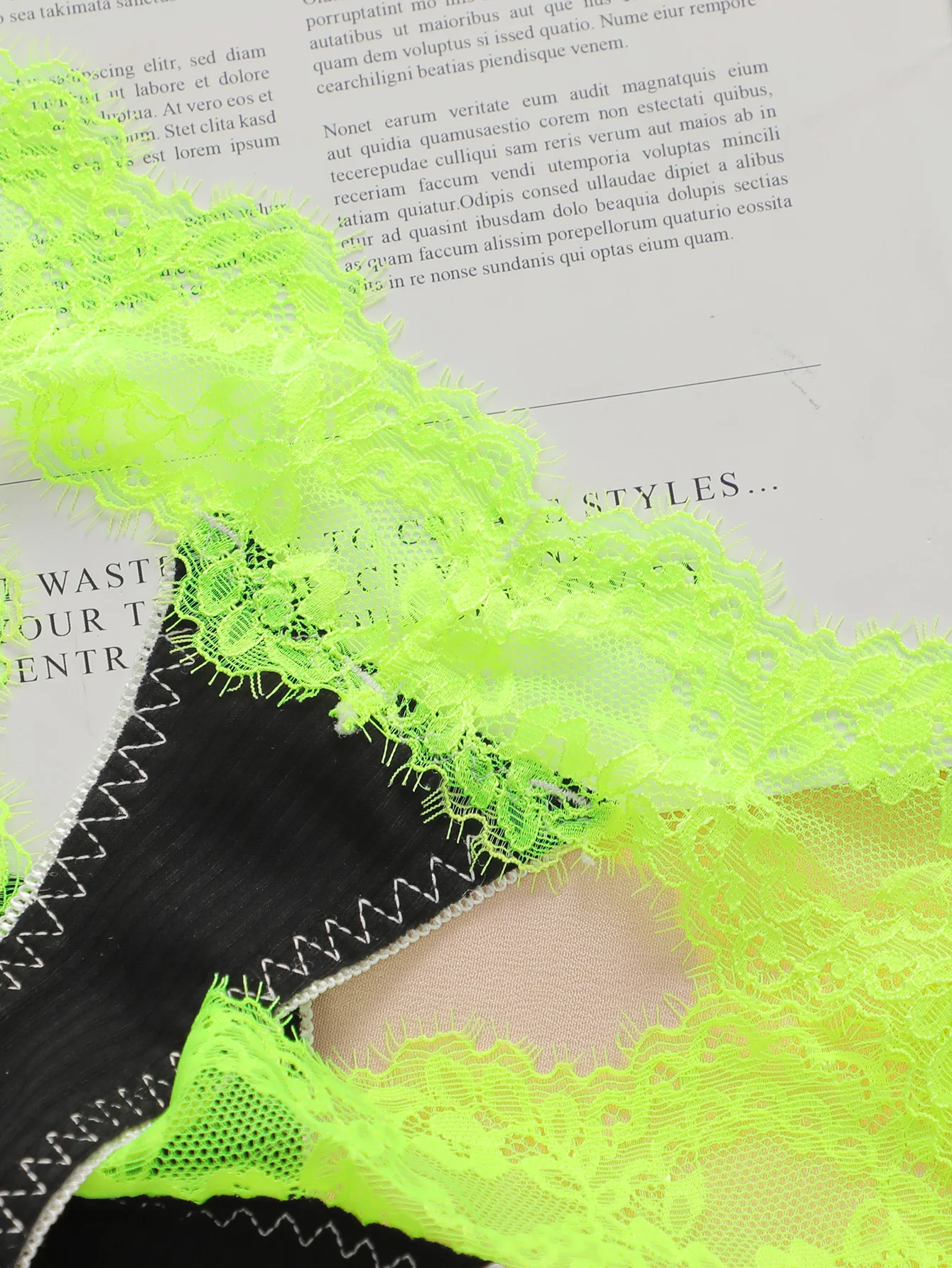 New product color fashionable contrasting design black splicing green lace sexy… - Image 3
