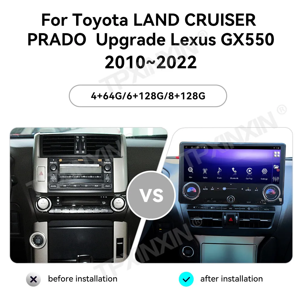 For Toyota Cruiser Prado Upgraded Lexus GX550 2010 - 2022 Android Car Radio Multimedia Video Player Wireless Carplay Autoradio