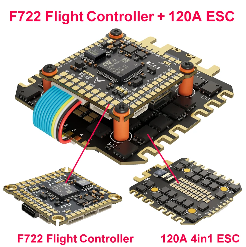 DAKEFPV F722 Flight Control FC 3-12S 100A 120A 4in1 ESC F722 Flight STACK 30x30mm For Remote Control FPV Racing Drone