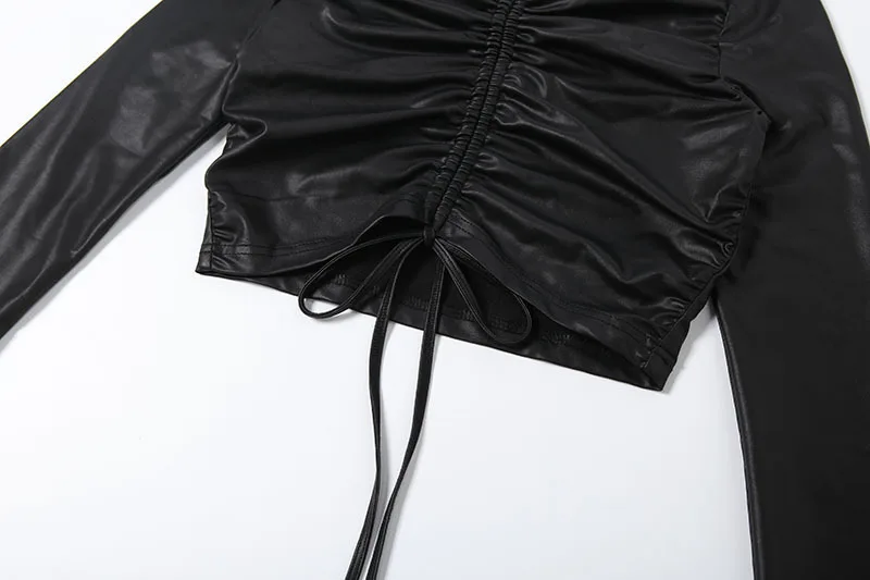 المرأة مثير عالية تمتد Shrring 2 قطعة مجموعة س الرقبة طويلة الأكمام الرباط المحاصيل القمم + جوفاء عالية الخصر مضيئة السراويل بدلة على الموضة