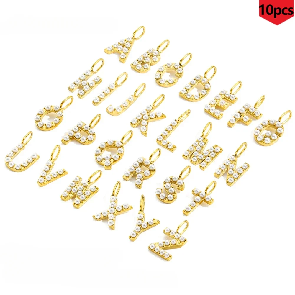 Women's 10PCS artificial pearl stainless steel 26 letter abbreviation name custom necklace trend jewelry wholesale resin mold