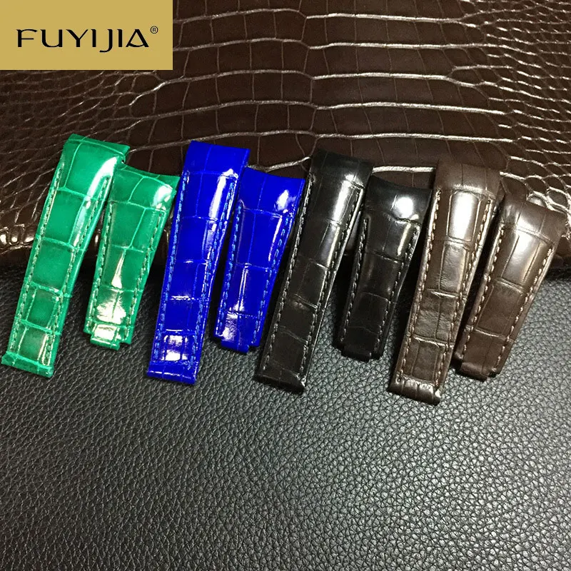 FUYIJIA Luxury Custom R-olex Watch Band 20MM Calibrator Alligator Strap Crocodile Skin Cordovan Watchbands Genuine Leather Belt