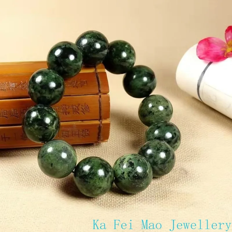 Natural Dark Green Jade Bracelet Single Circle Olive Green String Hand-carved Hetian Jade Fashion Jewelry Gift for Men and Women