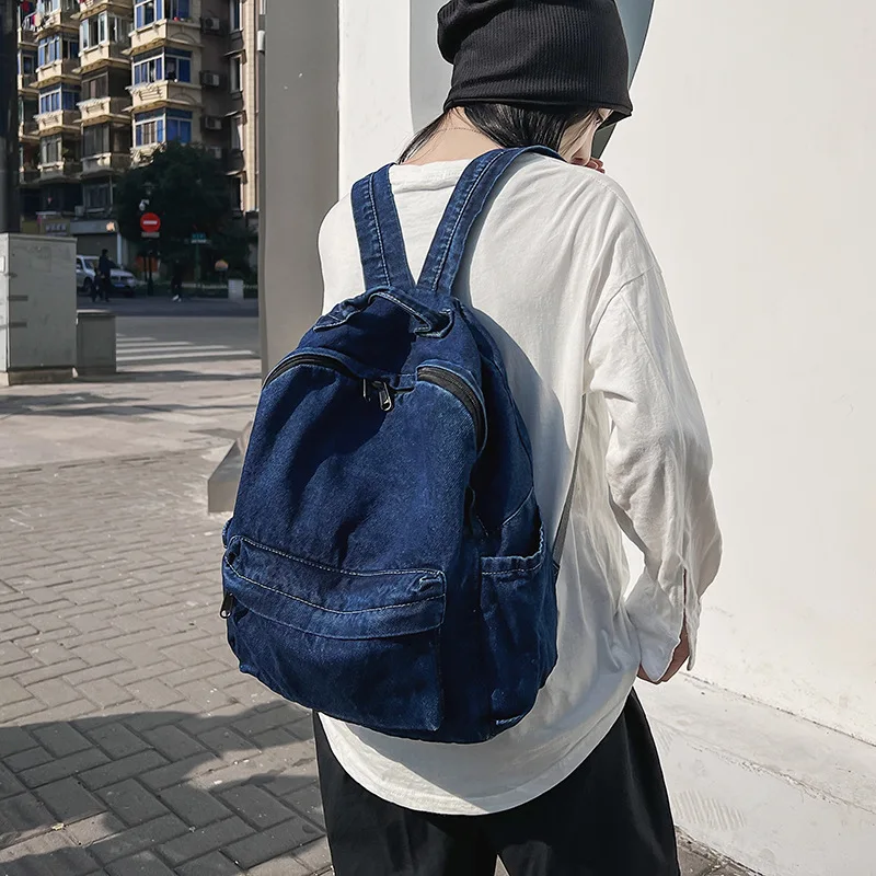 Zaino in Denim personalizzato per donna, semplice e Casual, zaino di grande capacità per studenti universitari, tendenza zaino maschile