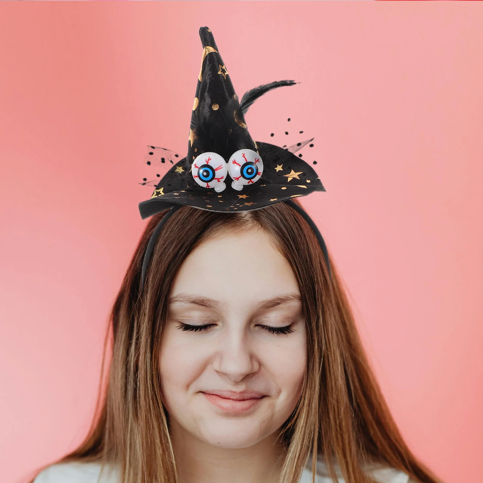Halloween Witch Hat Headband Lace Eyeball Hair Hoop Spooky Halloween Costume Party Masquerade Cosplay Accessories