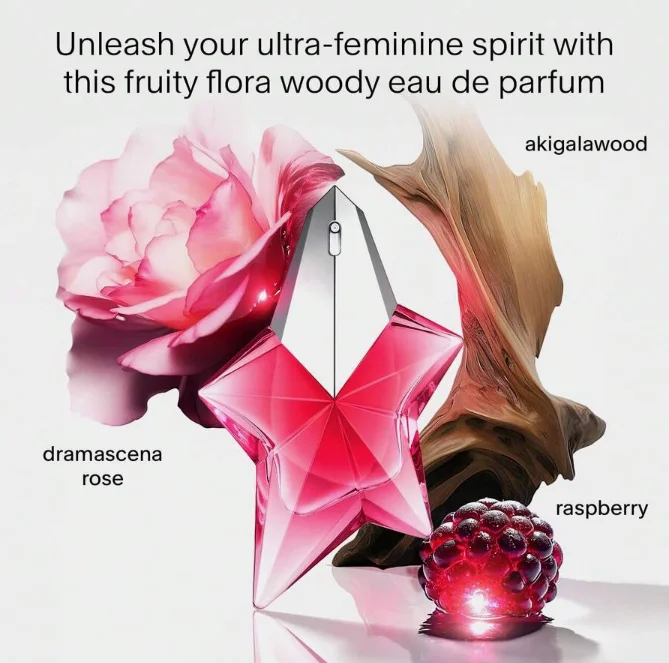 MUGLER ANGEL NOVA light pink star perfume, 50ML,containing Damask rose and raspberry, with fruity, floral, and woody notes, is a women's perfume suitable for everyday wear or parties, and also makes a great gift view 2