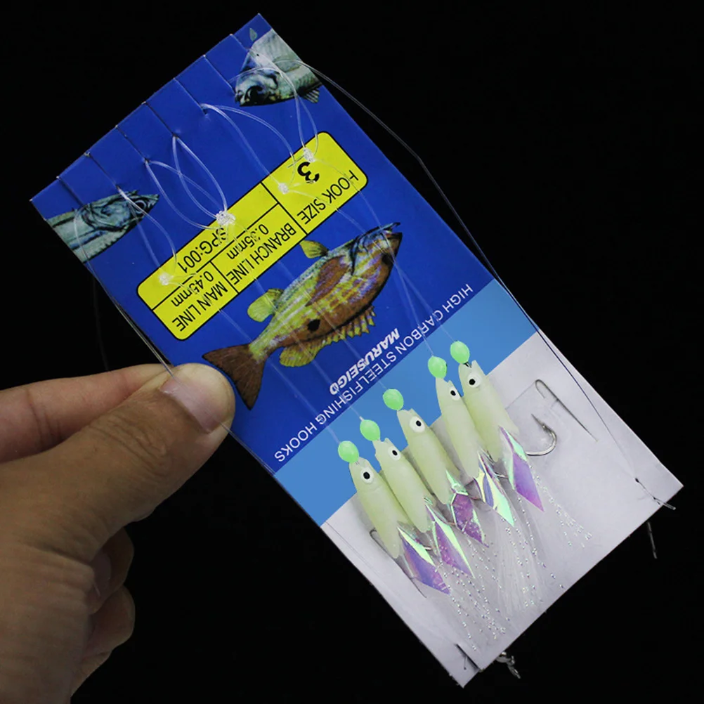 2 Strings Luminous Fishing Hook Carbon Steel 5-in-1 All Directional Design for Sea Bass Mackerel Super Bright Glow in Dark