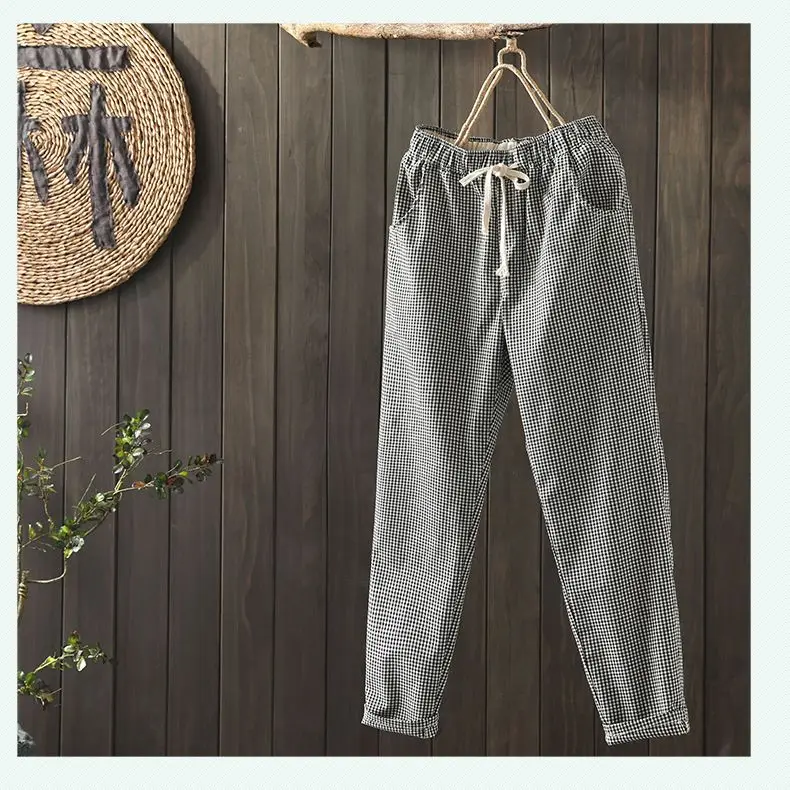 Nuovi pantaloni casual scozzesi stile coreano da donna Pantaloni larghi e versatili da donna Pantaloni Harem da donna