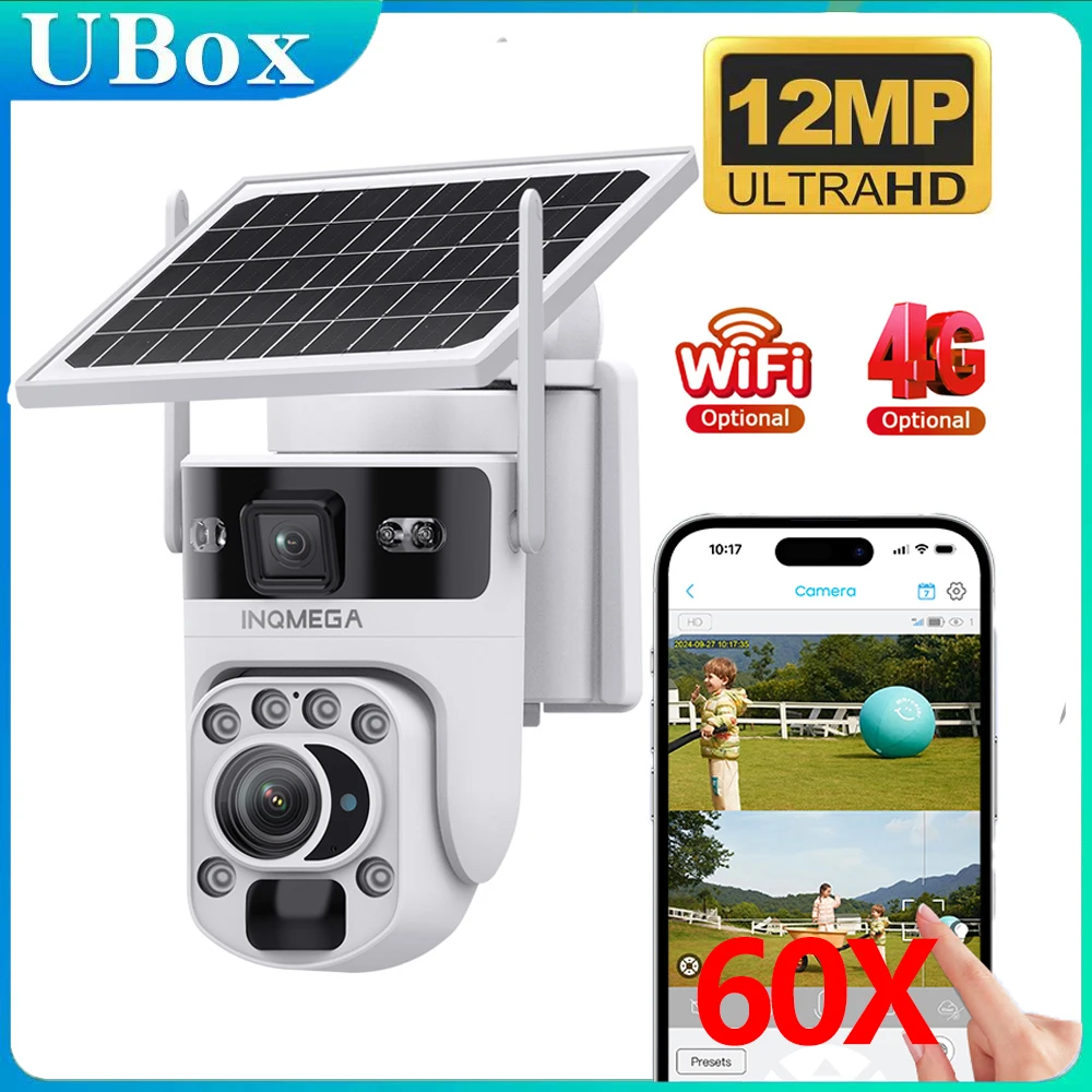 INQMEGA 60X Zoom 12MP 4G/WiFi كاميرا تعمل بالطاقة الشمسية كاميرات المراقبة الخارجية 40M IR Distacce شاشة مزدوجة الربط كاميرا تعمل بالطاقة الشمسية Ubox #2