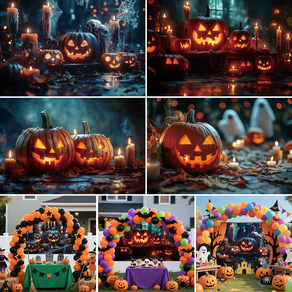 

Halloween Gothic Pumpkin Lights Photography Backdrop Dark Castle Spooky Halloween Party Kids Portrait Photo Studio Shooting Prop