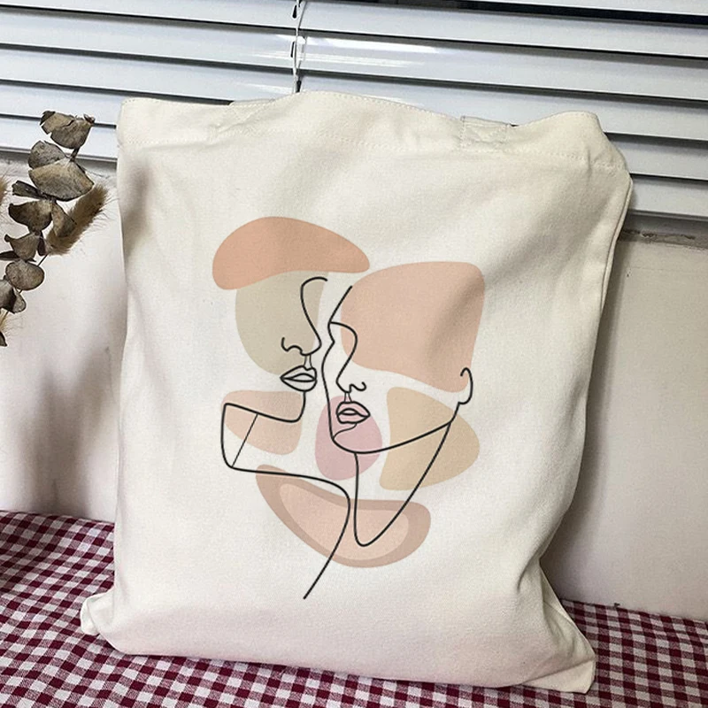 Bolso de mano con estampado artístico para mujer, bolsa de mano de lona de alta capacidad, con estampado de arte de una línea de cara, estilo