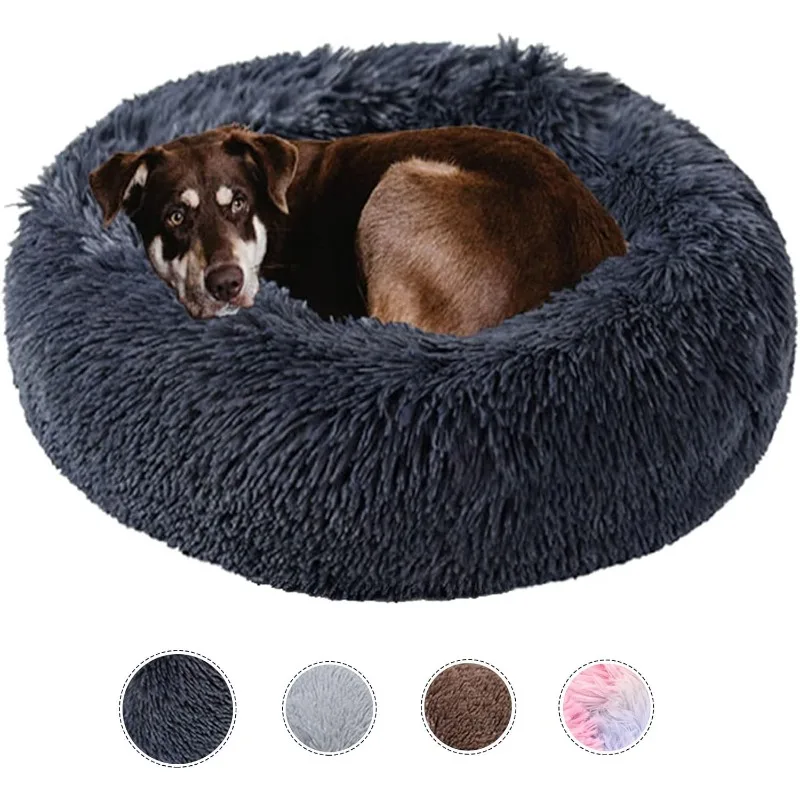 Dog Bed Calming Dog Beds for Small Medium Large Dogs - Round Donut Washable Puppy Dog Bed, Anti-Slip Faux Fur Fluffy Donut