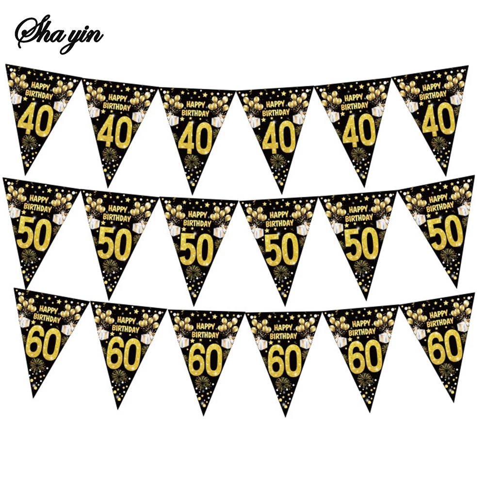 Birthday Triangle Flag, Digital Age, Black Gold Triangle Flag, Pulling Flag, Party Supplies