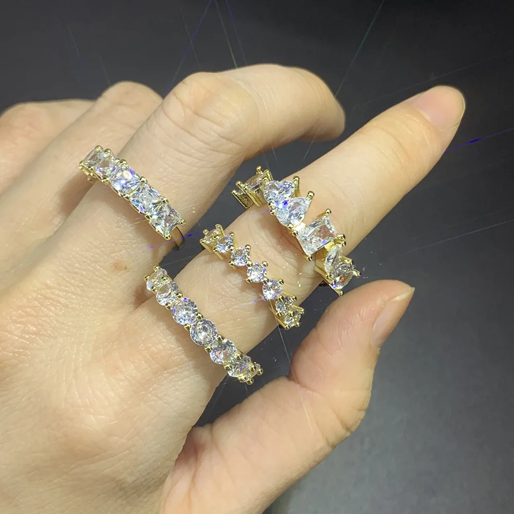 INS Designer Tennis Zircon Rings for Women Shiny Crystal Stacking Matching Wedding Party Finger Ring Fashion Chic Jewelry R018