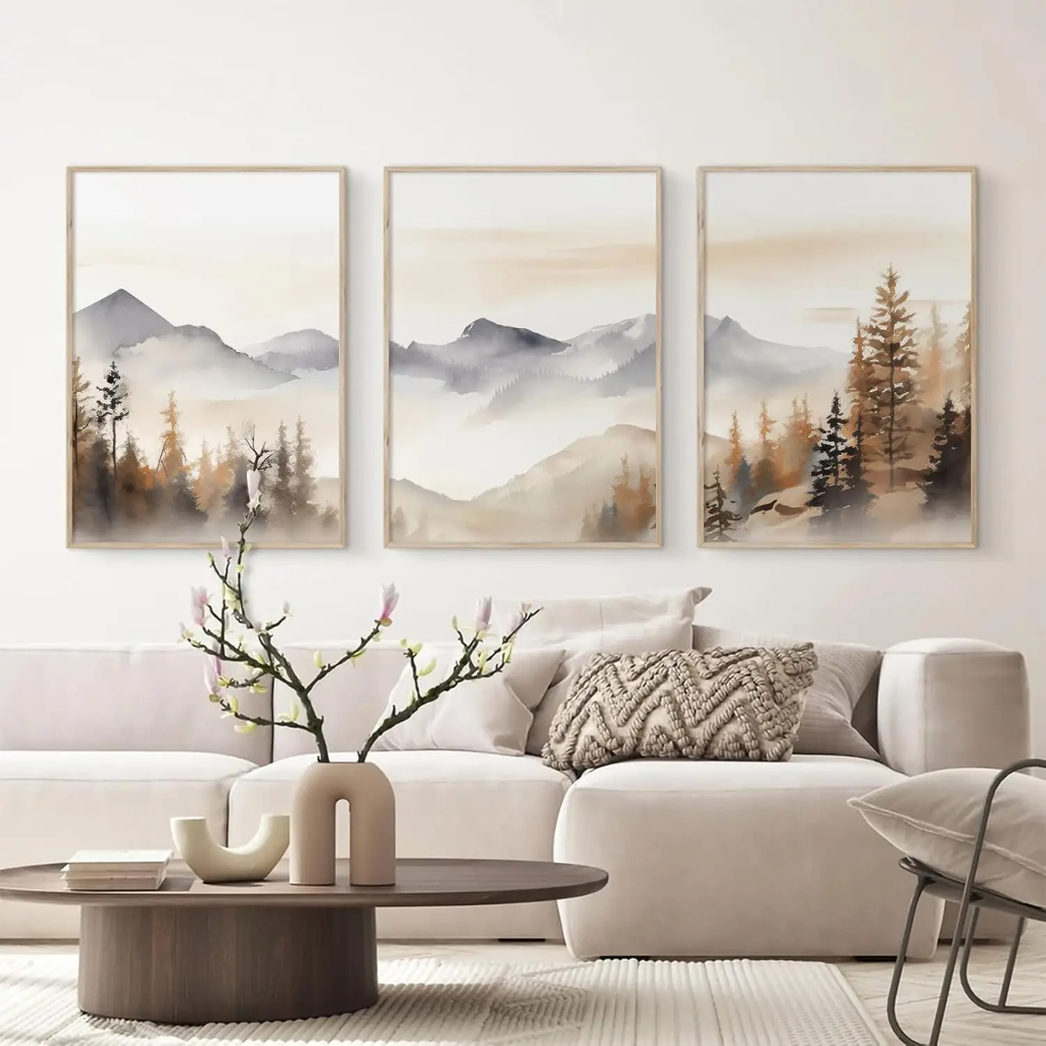3PCS frameless decorative art print,3Pcs/Set Wall Forest Canvas Poster Natural Landscape Modern Picture Abstract Painting Living