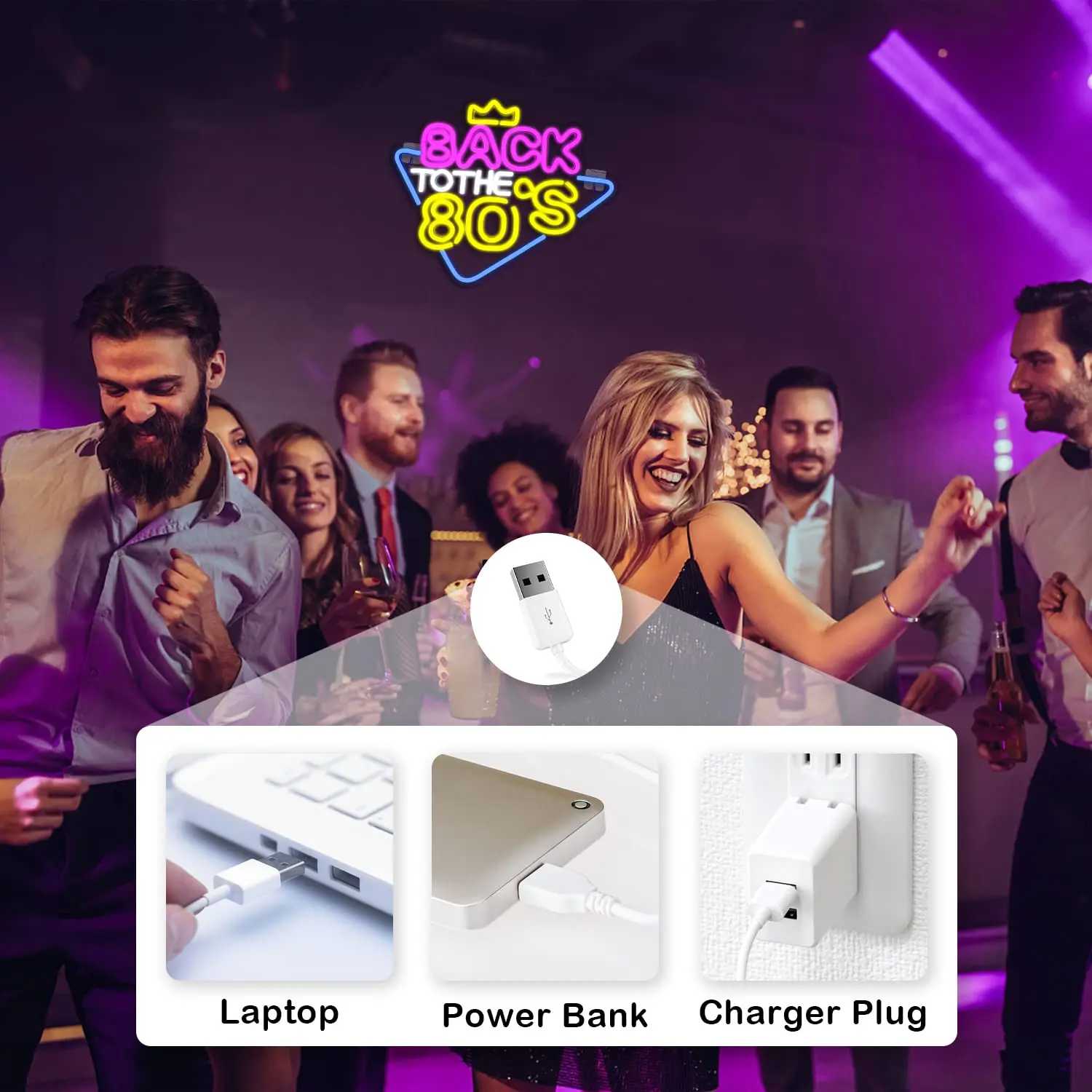 لافتة نيون ريترو 80s - ديكور حفلات LED مع تصميم بطاقة التاج - مصباح حائط قابل للتعتيم لغرفة النوم والبار وأعياد الميلاد - ممر عتيق