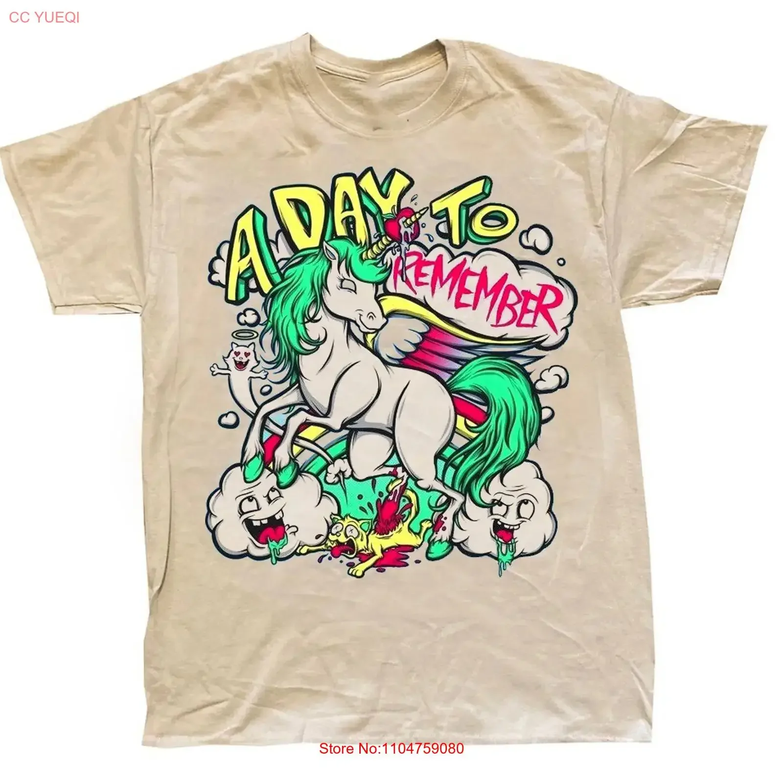 Vtg style A Day To Remember rock music short sleeve sand color shirt KV38736 vintage Washed streetwear Comfortable