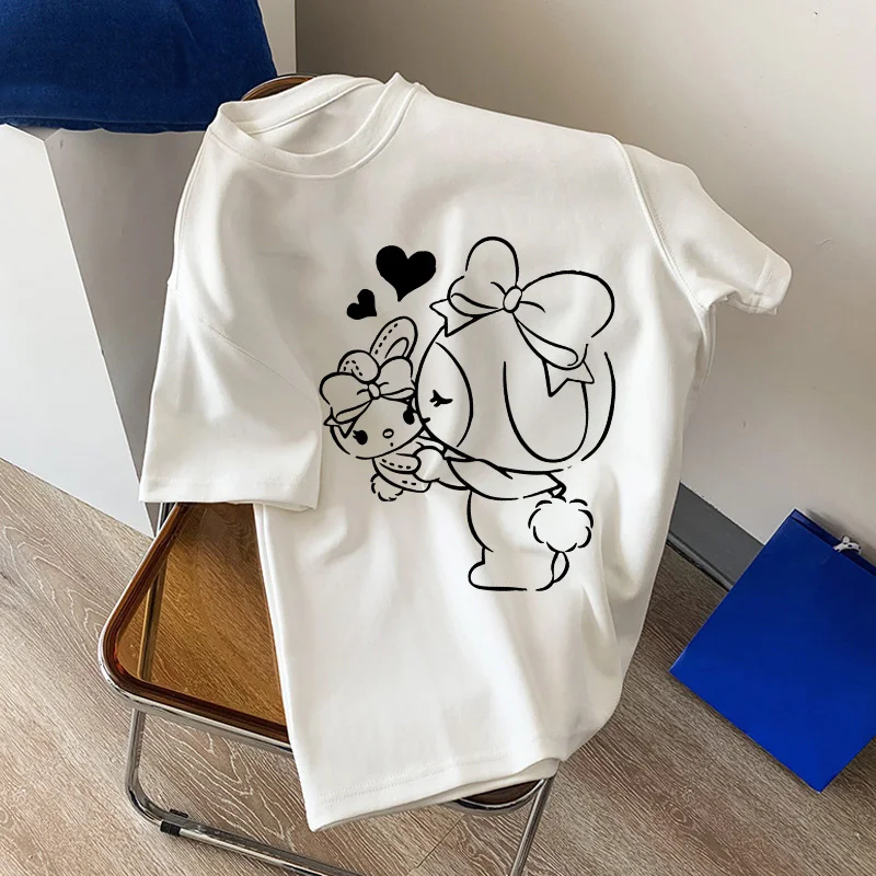 

Sanrio Kuromi Melody T-shirt Women Anime Cotton T Shirt Kawaii Cartoons Casual Clothes Unisex Streetwear Oversized Harajuku Tops