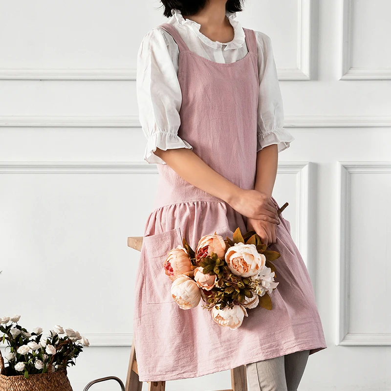 Fashion Aprons For Women Fashion Cotton Breathable Princess Dress Korean High Sense Artistic Florist Manicurist Work Clothes