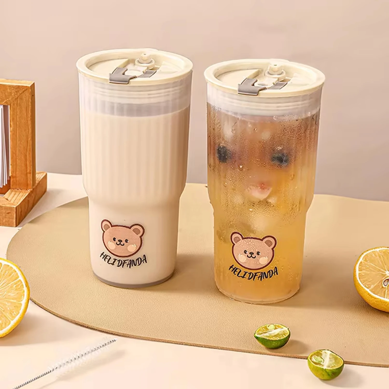 Cute  Plastic Water Cup Portable Beverage Juice Water Bottle  Travel Sport Leak-proof Tumbler With Lid Drinkware