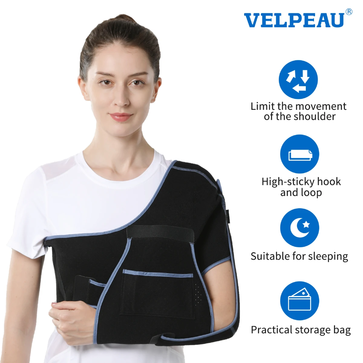 VELPEAU Shoulder Sling Adjustable for Rotator Cuff Break Arthritis Pain Fracture and Rheumatic Arm Sling Stable and Universal