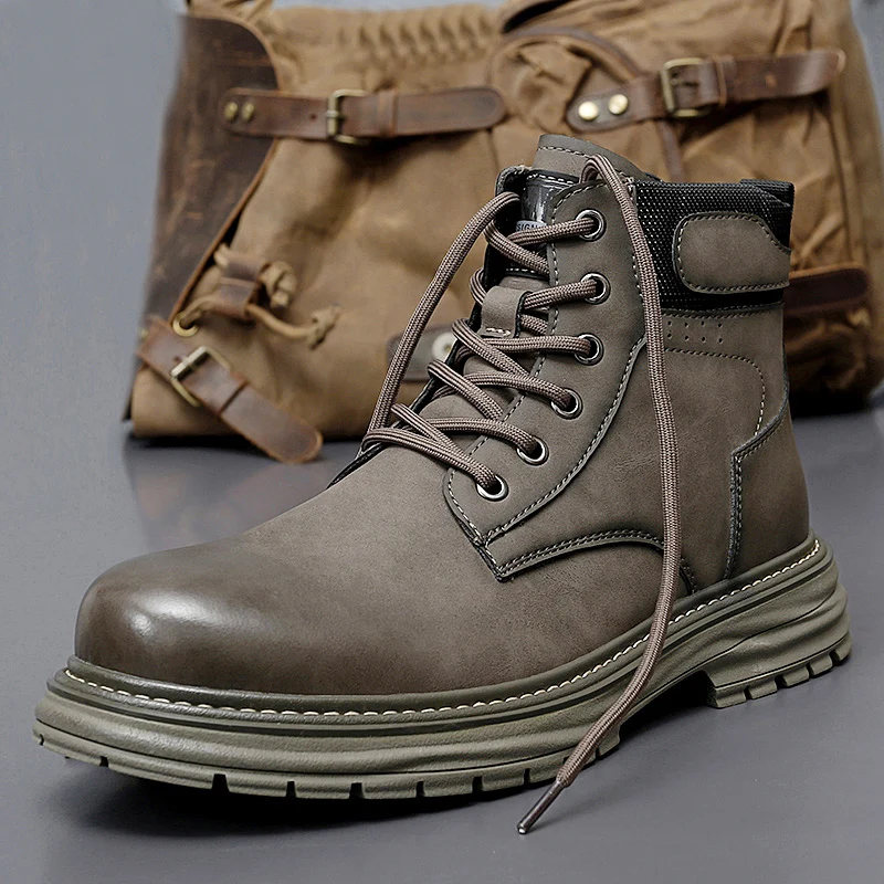 

Men's High-Top Boots: British Style Thickened Sole Genuine Leather Indestructible Work Boots, Couple Big Yellow Boots for Men an