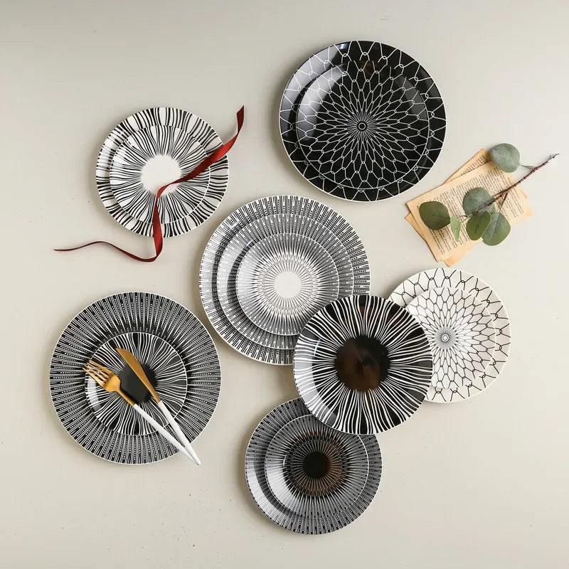 1Pc Geometric Design White Porcelain Dinner Plates 6/8/10Inch Ceramics Food Tray Steak Plate Salad Dish for Home Hotel Tableware